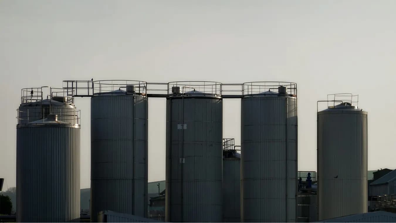 Pohang: exterior of grey industrial storage tanks